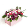 Pink and white mixed floral arrangement in a pink toolbox. Same Day Vancouver Delivery.