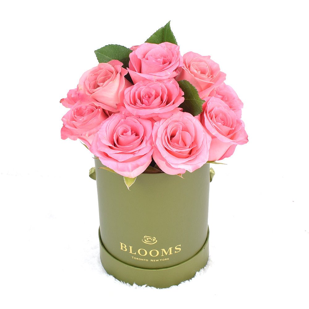 Pink Glow Box Rose Set, Pink Roses Gift, Rose Gift Hat Box, Rose Hat Box, Rose Arrangement, Vancouver Same Day Delivery