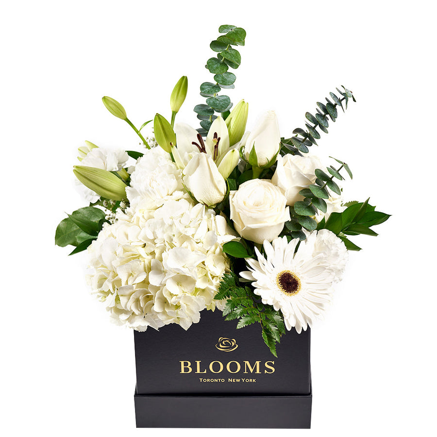 Pops of Joy Floral Centerpiece, Mixed Floral Hat Box from Vancouver Blooms - Same Day Vancouver Delivery.