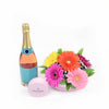 Posh Delights Champagne & Flower Gift, Daisy floral arrangement with champagne and chocolate truffles, from Vancouver Blooms - Same Day Vancouver Delivery.