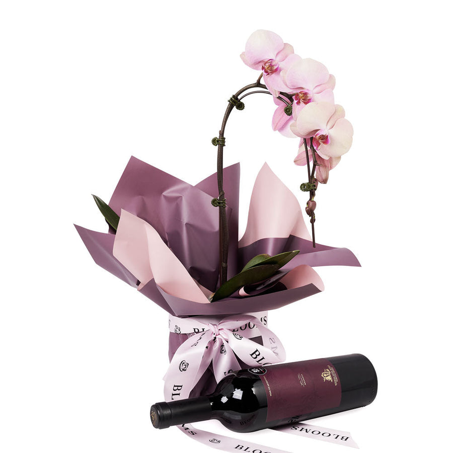 Pure & Simple Flowers & Wine Gift, Orchid Plant and Wine Gift Set from Vancouver Blooms - Same Day Vancouver Delivery.