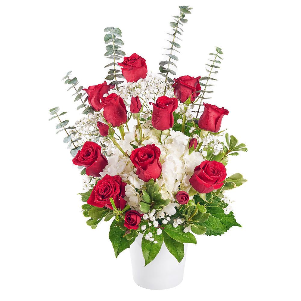 Rose &amp; hydrangea floral arrangement. Same Day Vancouver Delivery. 