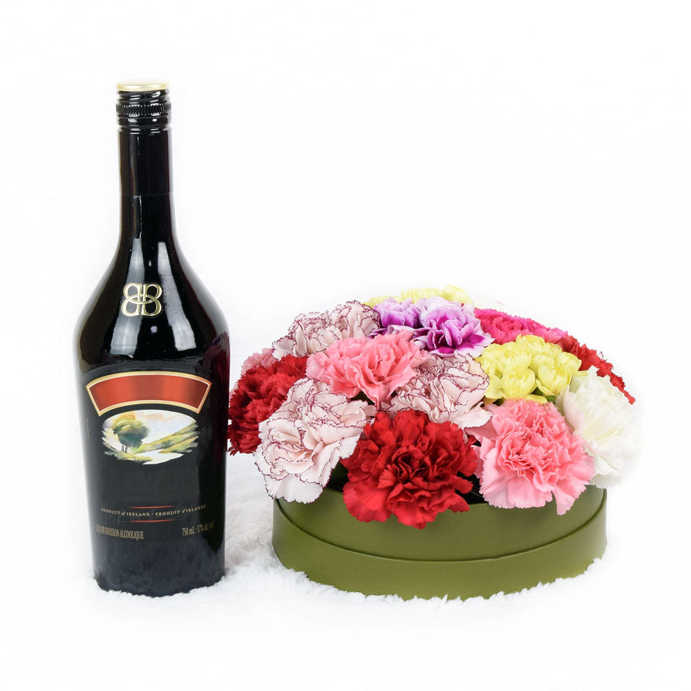 Simple Pleasures Flowers &amp; Baileys Gift, Liquor with Flower Hat Box Gift Set from Vancouver Blooms - Same Day Vancouver Delivery.