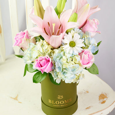Spring Forth Mixed Floral Gift - Mixed Floral Arrangement Hat Box - Same Day Vancouver Delivery